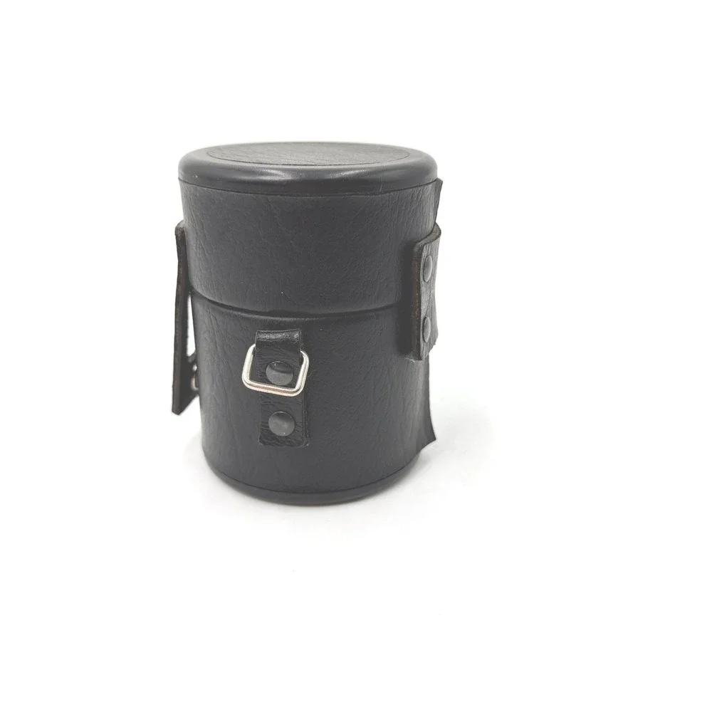 Vintage Black Faux Leather Padded‎ Camera Lens Case Cylindrical Snap Closure